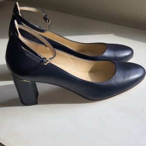 New Talbots navy pumps with ankle strap